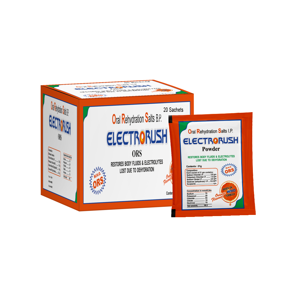 Electrorush ORS Orange powder I Ready to Drink I Oral Rehydration Contains Electrolytes | WHO Recommended Formula