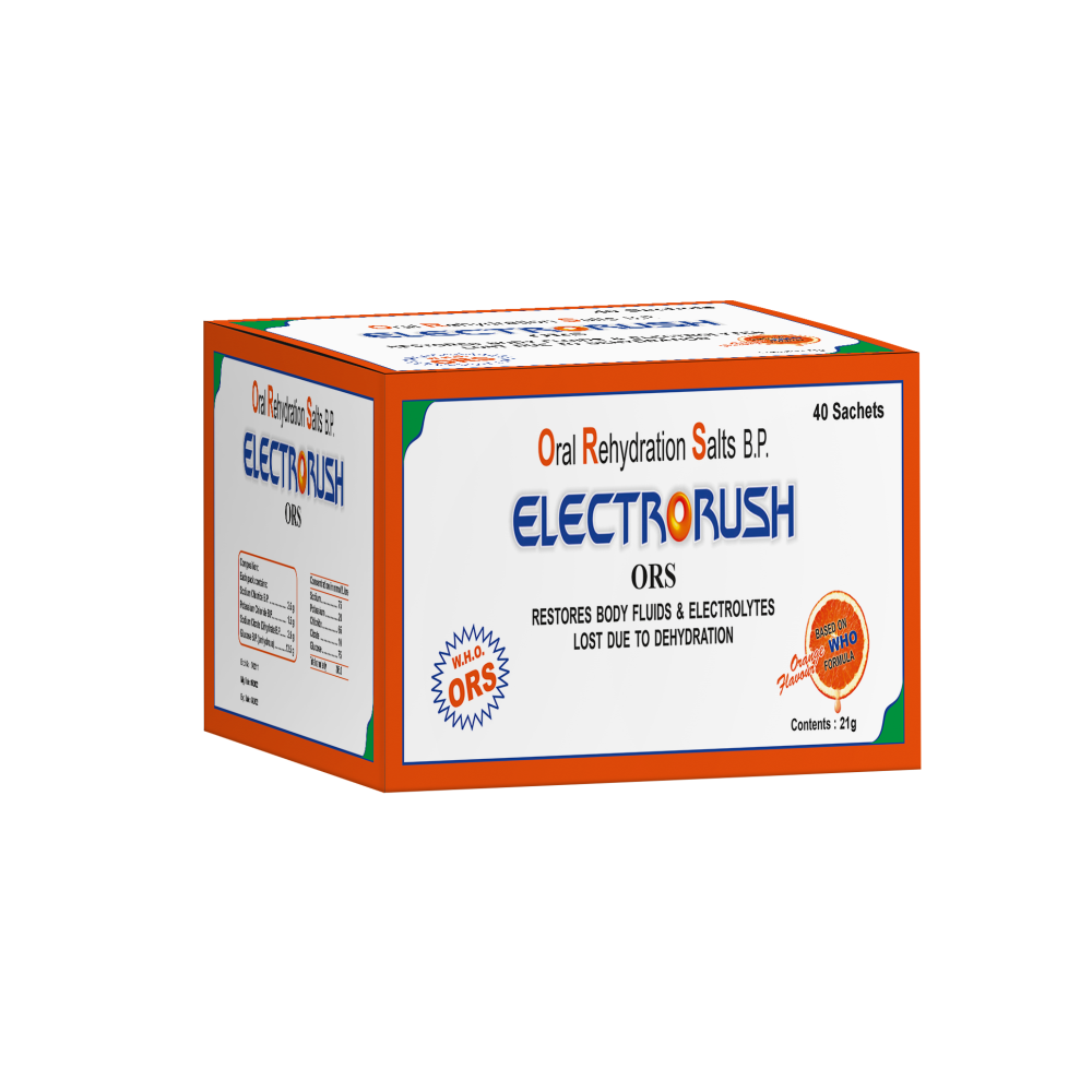 Electrorush ORS Orange powder I Ready to Drink I Oral Rehydration Contains Electrolytes | WHO Recommended Formula