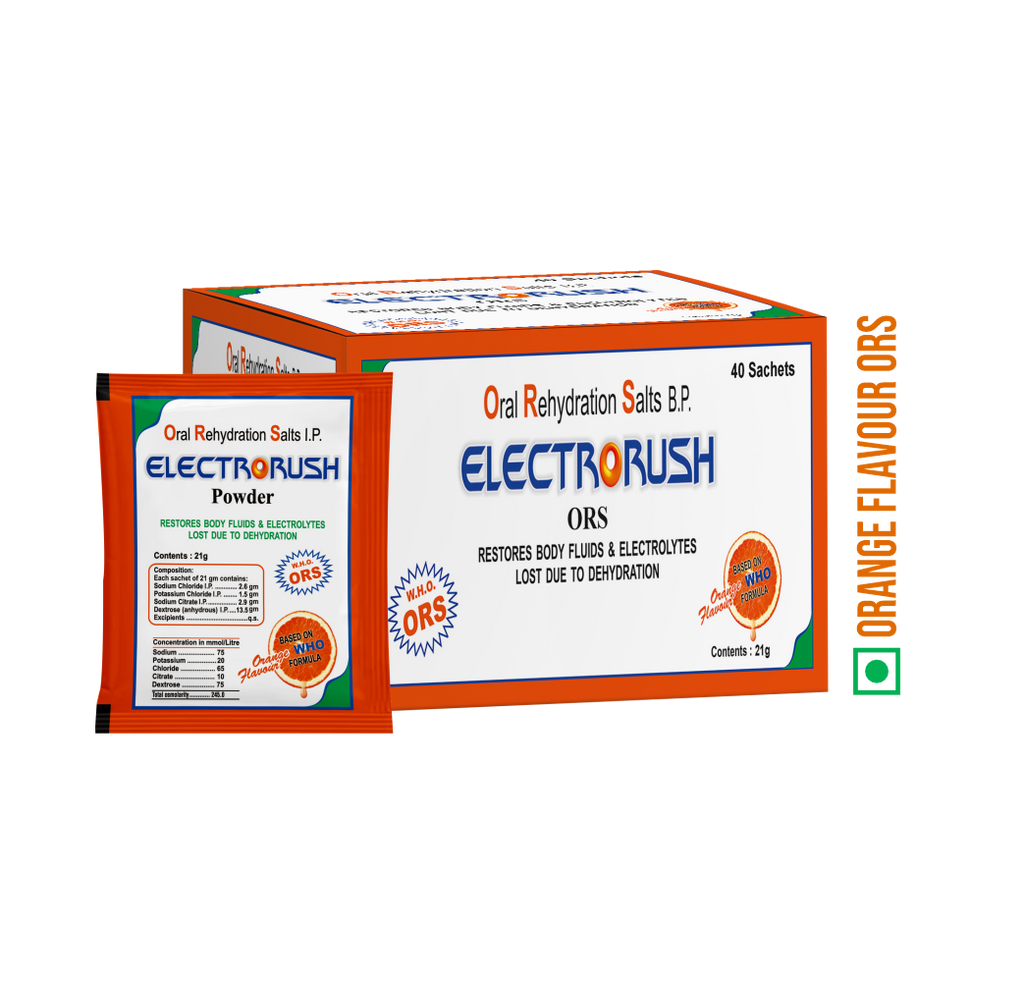 Electrorush ORS Orange powder I Ready to Drink I Oral Rehydration Contains Electrolytes | WHO Recommended Formula