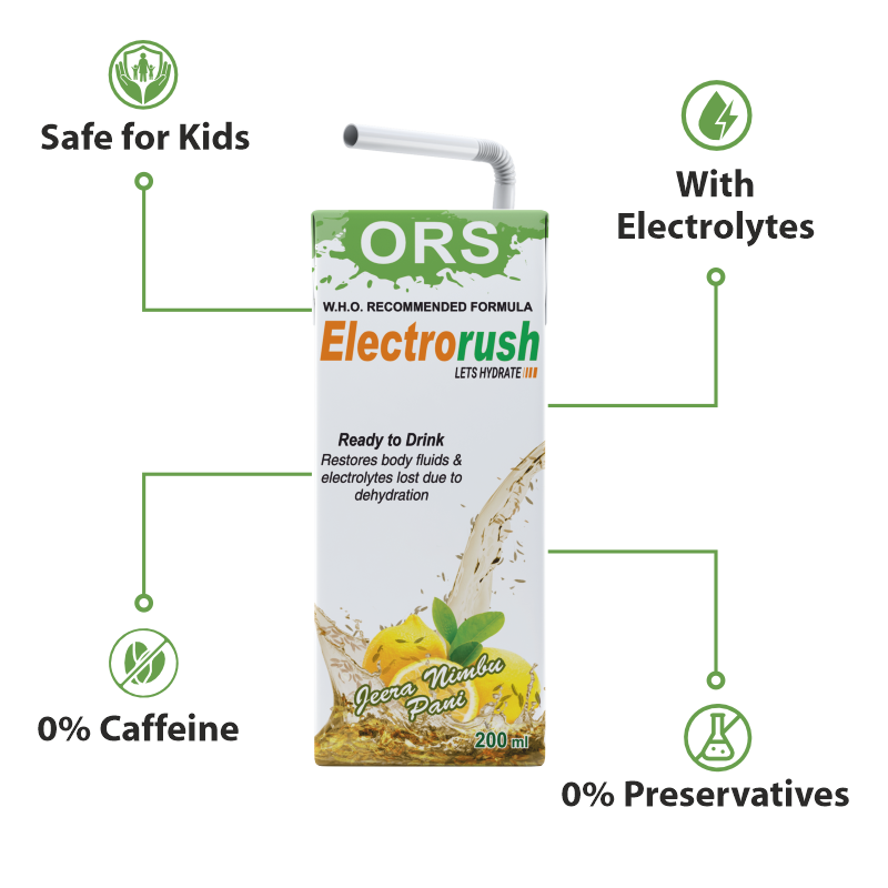Electrorush ORS Nimbu Jeera I Ready to Drink I Oral Rehydration Contains Electrolytes | WHO Recommended Formula