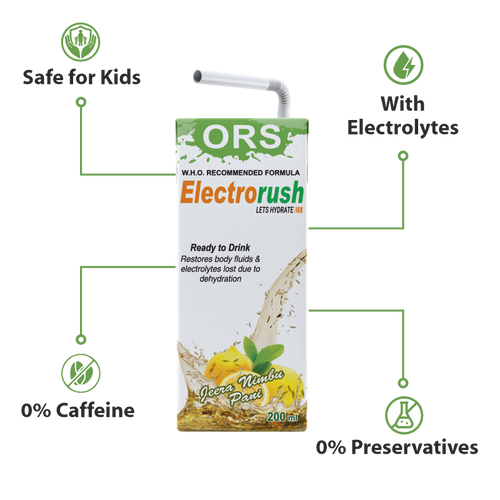 Electrorush ORS Nimbu Jeera I Ready to Drink I Oral Rehydration Contains Electrolytes | WHO Recommended Formula
