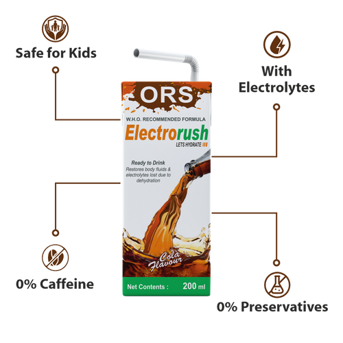 Electrorush ORS Cola I Ready to Drink I Oral Rehydration Contains Electrolytes | WHO Recommended Formula