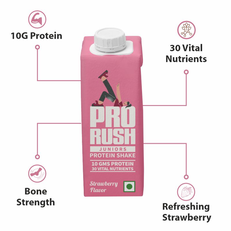 Prorush Protein Shake Juniors ( 10G Protein + 30 Nutrients ) Strawberry Flavour